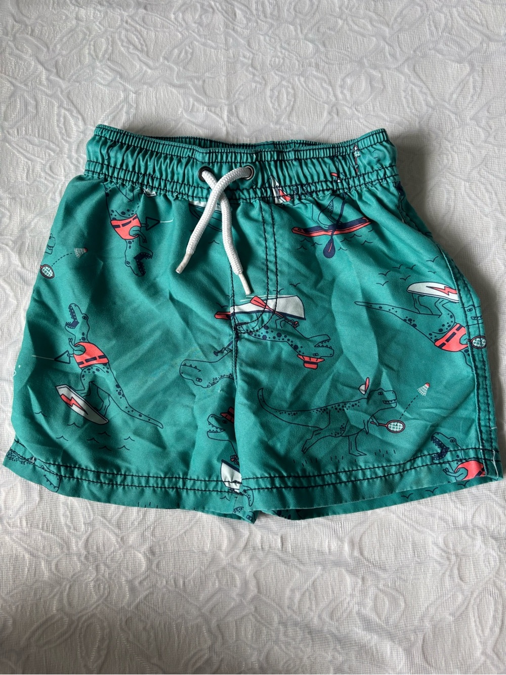 Carter's Teal Dinosaur Print Swim Shorts with Pink Accents